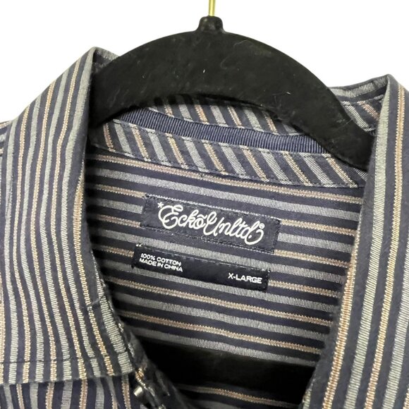Ecko Unltd Men's XL Blue White‎ Striped Long Sleeve Button Up Shirt Logo - Picture 4 of 7